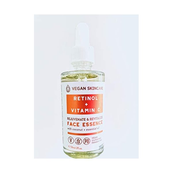 Vegan Skincare Retinol & Vitamin C with Coconut and Essential Oil, 59 ml/2 fl oz Vegan/Gluten Free/Paraben Free NO Box