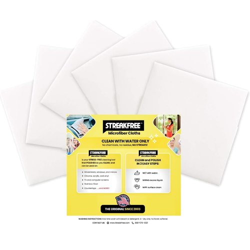 StreakFree "The Next Generation" Microfiber Cloths - 16" x 16" Cloths Leave Surfaces Streak-Free, Spot-Free, Lint-Free and Polished (Pack of 6)