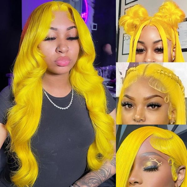 20 Inch Yellow Lace Front Wig Human Hair Body Wave Blonde Wig Human Hair 13x4 Colored Lace Front Wigs Human Hair 200% Density Yellow Human Hair Lace Front Wigs pre Plucked Hair Yellow Wigs for Women