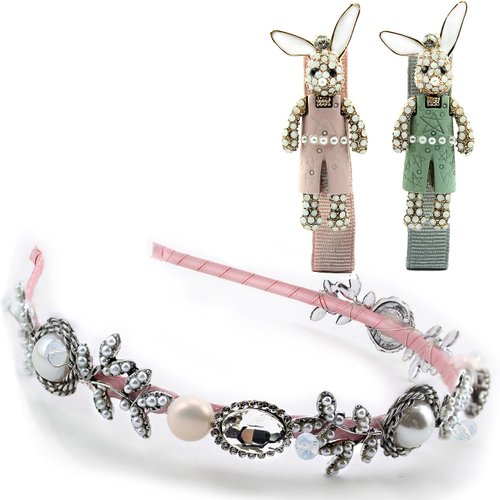 Handmade Easter Hair Bows for Girls with Rhinestone Headband - Easter Eggs Bunny Rabbit Hair Clips for Girls Hair Accessories - Crystal Headband Easter Basket Stuffer Little Girls Hair Accessories