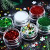 Christmas Nail Art Glitters Sequins, LPOODDNU Winter Nail Art Decorations Flakes 3D White Snowflake Nail Decals Green Red Nail Art Designs Holographic Christmas Winter Glitters for Nails Decorations