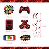 Mpanwen Red Video Game Party Supplies - 212Pcs Gamer Gaming Party Decoration For Boys Birthday Party - Table Cover, Plates, Cups, Napkins, Utensils, Hanging Swirls, Banner, Topper Serves 16 Guests