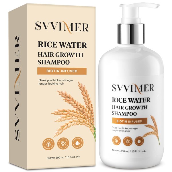Svvimer Rice Water Hair Growth Shampoo - Thickening Shampoo with Biotin for Hair Loss and Thinning Hair - Sulfate Free for Women and Men 10 Fl Oz