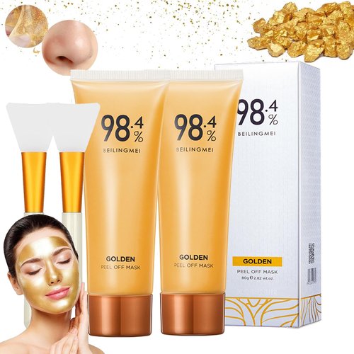 Gold Peel Off Mask, 98.4% Gold Foil Peel-Off Face Mask Anti-Wrinkle, Anti-Aging Golden Exfoliating Mask, Blackhead Remover Mask for Moisturizing Deep Cleansing(2PCS)