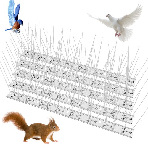 PAULINN Bird Spikes for Pigeons Small Birds: 15 Feet/14 Strips Durable Anti-Bird Nest Fence Spike with Stainless Steel Base for Deterring Birds, Crows, Woodpeckers, Smooth Polishing Harmless