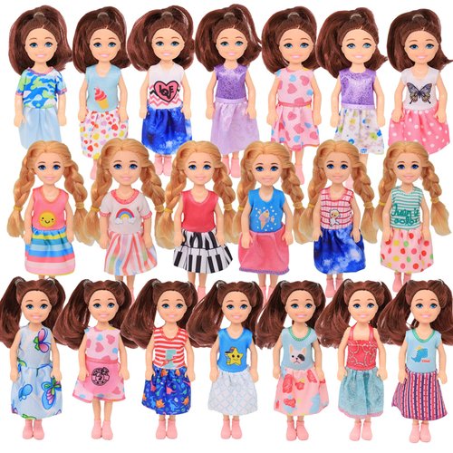 Lembani 20 Sets 6 inch Chelsea Girl Doll Clothes Set. Coloful 20 Dresses Clothes and Accessories Kids Birthday Gift for 3 to 7 Year Olds