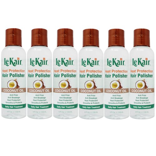 LeKair High Heat Protection Hair Polisher - Coconut Oil, Anti Frizz, Anti Breakage, Heat Protectant, Smooths & Protects, Daily Hair Treatment 4 Fl Oz - 6 Pack