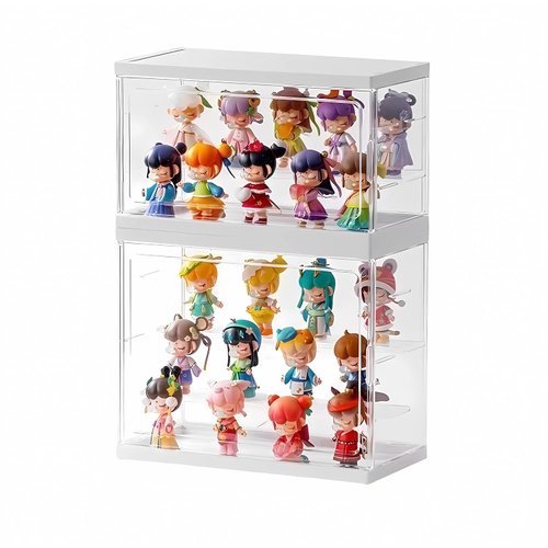 Stackable Acrylic Display Case with Shelves—Collectibles Organizer for Popmart, Blind Box, Lego, Mini Figurines and Dolls Clear and Shelf Design for Versatile Display Options (10.6x5.5x6.3)