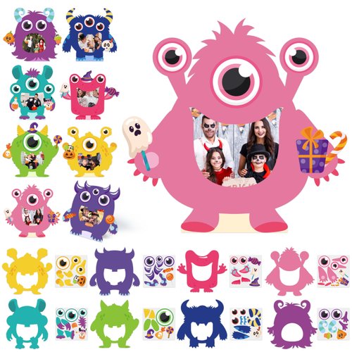 WATINC DIY Monster Frame Craft Kits - 112Pcs DIY Craft Kits for Kids, Make Your Own Thanksgiving Monster Themed Picture Frame with Stickers, Party Favor Home Classroom Decoration Supplies