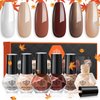 modelones Nail Polish 6 Colors Fall Brown Nude Silver Glitter Nail Polish Set Skin Tone Winter Collection Quick Dry Nail Polish Manicure DIY Nail Art Salon Home Gift For Women Girl
