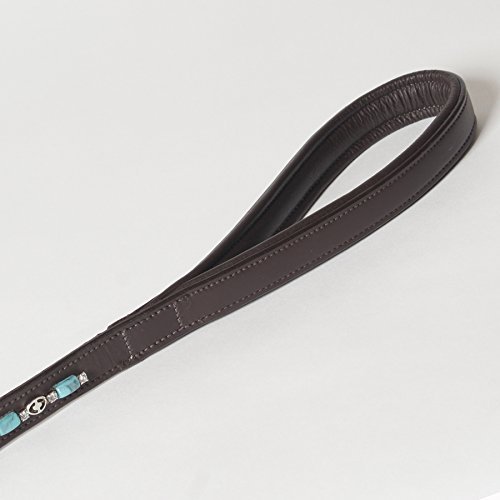 Medium Decorated Genuine Leather Dog Leash – 6 Feet with Beaded Decoration and Padded Handle