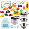 35 Pcs Kitchen Pretend Play Accessories Toys,Cooking Set with Stainless Steel Cookware Pots and Pans Set,Cooking Utensils,Apron,Chef Hat,and Cutting Play Food for Kids,Educational Learning Tool