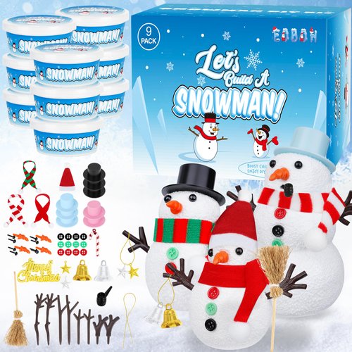 9 Pack Snowman Kit, Christmas Crafts DIY Snowman Kit, Build a Snowman Winter Christmas Activities Set Indoor, Snowman Creative Air Dry Modeling Clay Crafts Kit for Family School Party Favor Supplies
