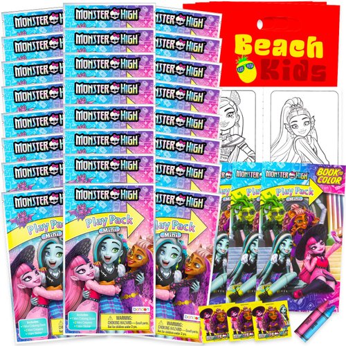 Monster High Mini Party Favors Set for Kids, Girls - Bundle with 24 Monster-Girl Play Packs with Coloring Pages, Stickers, More (Monster High Birthday Party Supplies)
