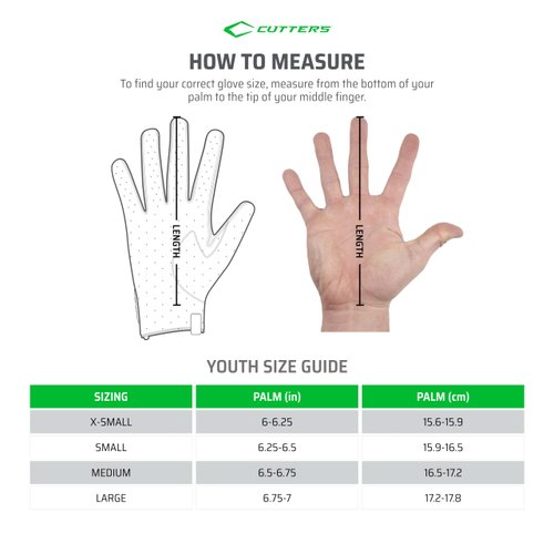 CUTTERS Game Day No Slip Football Gloves, Youth and Adult Sizes, Receiver Glove with High Tack Silicone Grip, Superior Support and Protection for All Ages, Guantes de Football, 1 Pair, Black