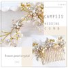 Campsis Flower Bride Wedding Hair Comb Pearl Side Comb Crystal Bridal Hair Accessories for Women and Girls (Gold)
