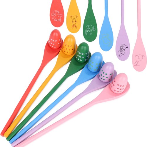 POPLAY 12PCS Egg Spoon Race Game Set, Egg Balance Game Easter Relay Race Games for Kids Easter Eggs Hunt Game Outdoor Lawn Games