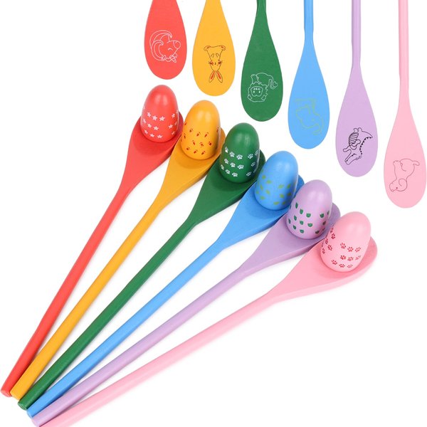 POPLAY 12PCS Egg Spoon Race Game Set, Egg Balance Game Easter Relay Race Games for Kids Easter Eggs Hunt Game Outdoor Lawn Games
