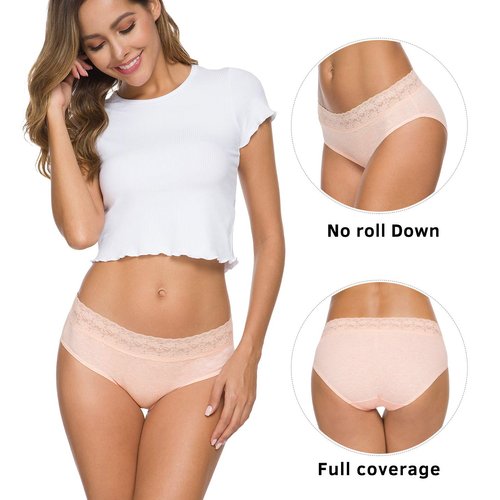 GNEPH Cotton Underwear Panties For Women, Hipster Panties For Women, Lace Bikini Panties 5 Pack(218L-Light)