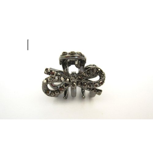 Generic Small dark silver metal hair claw clip with crystals stocking stuffer gifts (Pattern: 2), 1 Count (Pack of 1)