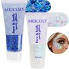 MEICOLY Blue and Clear White Face Body Glitter Set,Mermaid Face Glitter Gel,Singer Concerts Festival Rave Accessories,Sparkling Sequins Glitter Face Paint for Women and Kids,Chunky Glitter Makeup