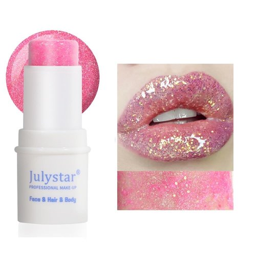 Body Glitter Stick,Waterproof Mermaid Face Glitter Gel Makeup, Holographic Sequins Paint for Face/Body/Hair/Eyes/Lip.(02-Pink)