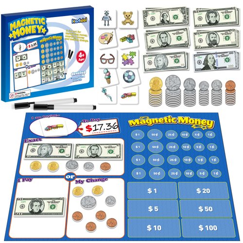 Kasfalci 60 PCS Magnetic Money for Kids for Learning, Math Manipulatives, Learning & Education Toys for Classroom, Pretend Play, Math Games for Toddler, Teacher and Homeschool Supplies