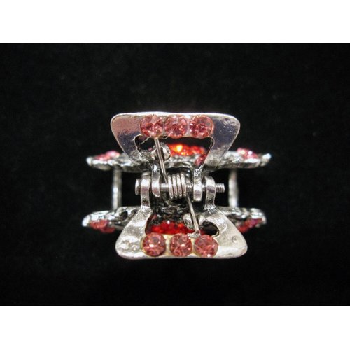Generic Small pink red silver metal hair claw clip with crystals bridal clip