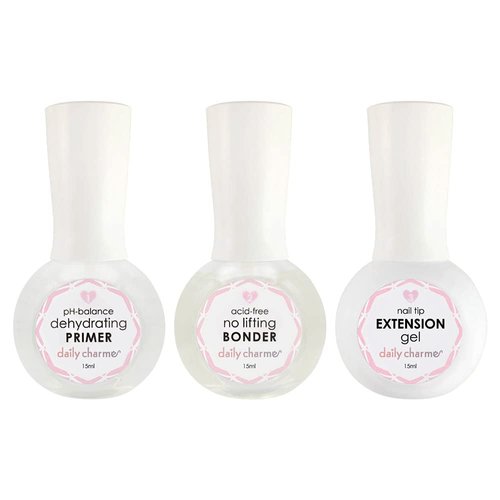 Daily Charme Professional 3-Step Nail Extensions Essential Kit, Dehydrating Primer, Acid-Free No-Lifting Nail Bonder, Nail Extension Gel, 3 bottles, 15ml /bottle, Home DIY/Nail Salon Manicure