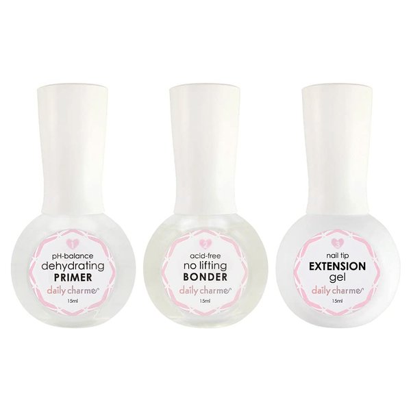 Daily Charme Professional 3-Step Nail Extensions Essential Kit, Dehydrating Primer, Acid-Free No-Lifting Nail Bonder, Nail Extension Gel, 3 bottles, 15ml /bottle, Home DIY/Nail Salon Manicure