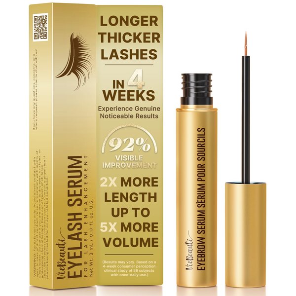 VieBeauti Premium Eyelash Growth Serum: lash Serum Enhancement, Eyelash Serum Promotes Appearance of Longer, Thicker, Healthier and Stronger Lashes, Irritation-Free, Deep Gold, 0.1 Fl. Oz.