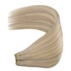 YoungSee Weft Real Human Hair Extensions, Highlight Sew in Real Hair Extensions Warm Ash Blonde Highlights Bleach Blonde Straight Weft Extensions Human Hair Sew in Extensions 14Inch 100G