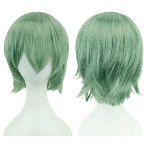 12 Inches Unisex Short Cosplay Hair Party BOB Wig with Bangs Halloween Costume Wigs (Light Green)