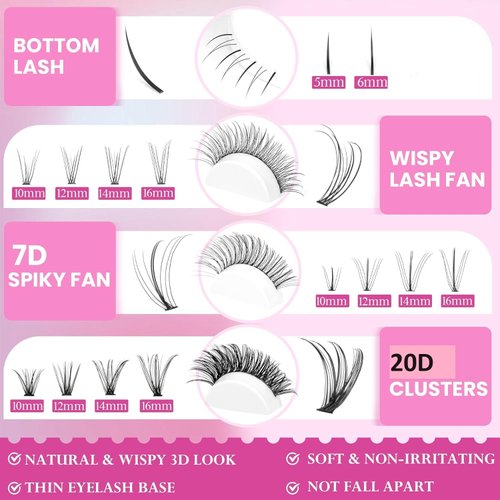 DIY Lash Extensions Tray Mixed Length Affordable 480pcs Eyelash Self Application At Home Faux Mink Clusters Wispy Natural False Eyelashes Reusable Kimeyelashes (Wispy Natural Tray)
