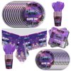 81Pcs Purple Games Party Tableware Set Purple Games Party Decoration Purple Games Birthday Party Supplies