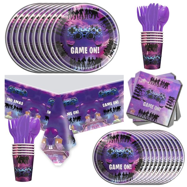 81Pcs Purple Games Party Tableware Set Purple Games Party Decoration Purple Games Birthday Party Supplies