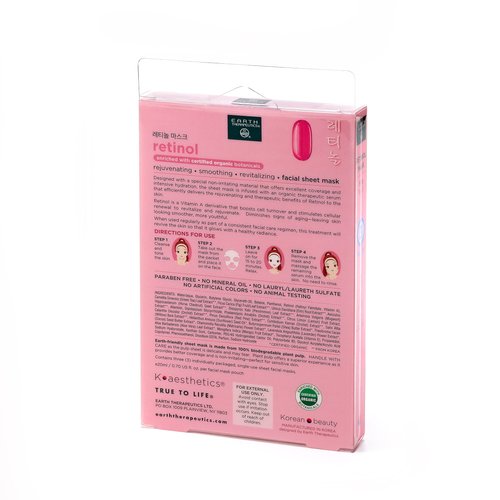 Earth Therapeutics Retinol Facial Sheet Mask Moisturize & Replenish your Face – Preserve Skin