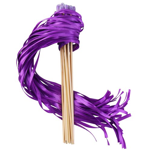 100PCS Ribbon Stick Wands Wedding Streamers with Silk Fairy Stick Wand for Wedding Party Baby Shower Send Off Party Activities Holiday Celebration Favors (Purple-100PCS)