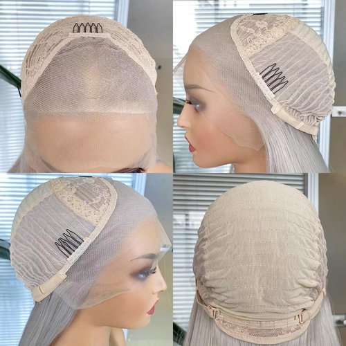 RONGDUOYI Colorful Synthetic Lace Front Wigs for Women Grayish Blonde Loose Curly Wig Heat Resistant Fiber Hair Natural Hairline Daily Use Cosplay Wig