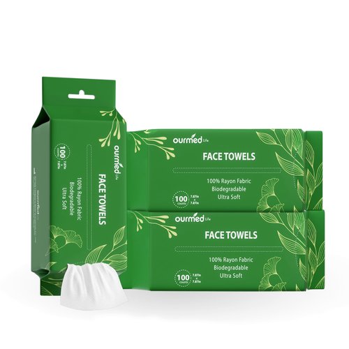Ourmed Life Face Towels - Versatile Disposable Biodegradable Cloths for Sensitive Skin | Lint-Free Facial Tissue for Cleansing, Skincare, Makeup Removal & Dry Wipes, 300 Count