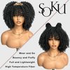 SOKU Afro Kinky Curly Wigs for Black Women Short Natural Black Curly Afro Wig with Bangs 10 Inch Synthetic Glueless Full Wig Heat Friendly Afro Bomb Curly Womens Wig