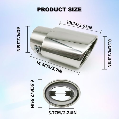 Stainless Steel Car Exhaust Tip, 2.5" to 3.3" Adjustable Car Decoration Chrome-Plated Finish Exhaust Tailpipe, Universal Car Exhaust Pipe Modification Tail Throat Tail Pipe (Silver #Straight)