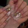 QQPPOLIU Press on Nails,Long Press on Nails Square,Long Nails,Long Fake Nails,Long Nails Press on，for Prom/Party/Holiday,Gift for Women (Khaki,with Flower and Rhinestones Design)