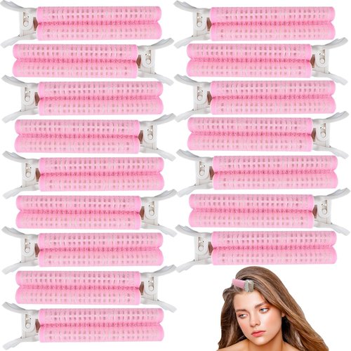 SHEHARUHI 16 PCS Volume Hair Roller Clips Root Clips for Instant Volumizing and Fluffy Hairstyles for Women (Pink)