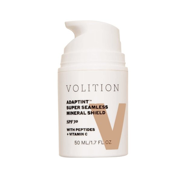 Volition Beauty Adaptint Super Seamless Mineral Shield SPF 30 - Cool/Neutral Undertone - Zinc Oxide Tinted Face Sunscreen with Peptides & Vitamin C - Reef-Safe Sun Protection, Vegan (50ml / 1.7 fl oz)