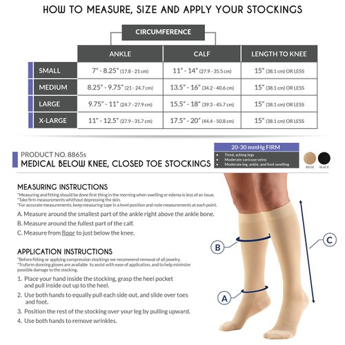 Truform Short Length 20-30 mmHg Compression Stockings for Men and Women, Reduced Length, Closed Toe, Black, Medium
