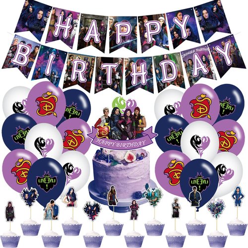Genshii Descendants Birthday Party Decorations Supply Set for Kids with Happy Birthday Banner, Cake Topper, Cupcake Toppers, Balloons for Party Decor