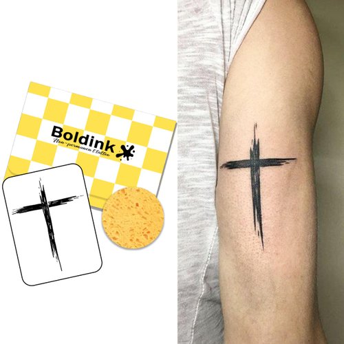 Boldink Semi-permanent tattoos, realistic fake tattoos, last 7-15 days, waterproof non-reflective temporary tattoo stickers, cruelty-free, uniquely designed exquisite packaging（Cross 4）