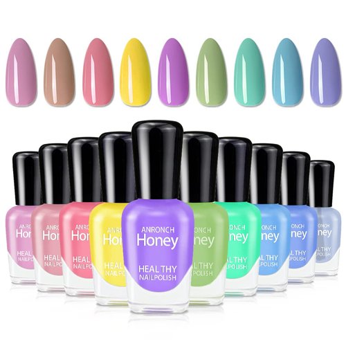 ANRONCH 10 Pcs Non Toxic Nail Polish Set, Quick Dry and Easy Peel Off Nail Polish Kit- Water Based Nail Polish for Girls Women and Teens