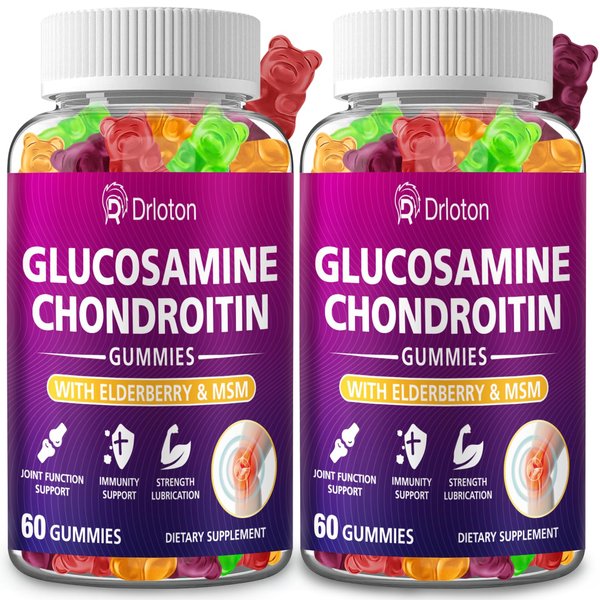2-Pack 3000mg Glucosamine Chondroitin Gummies with MSM & Elderberry, Joint Supplements for Women Men, Extra Strength Joint Нealth, Flеxibility, Αntioxidant, Immunе Support Supplement Gummy, 120Gummies